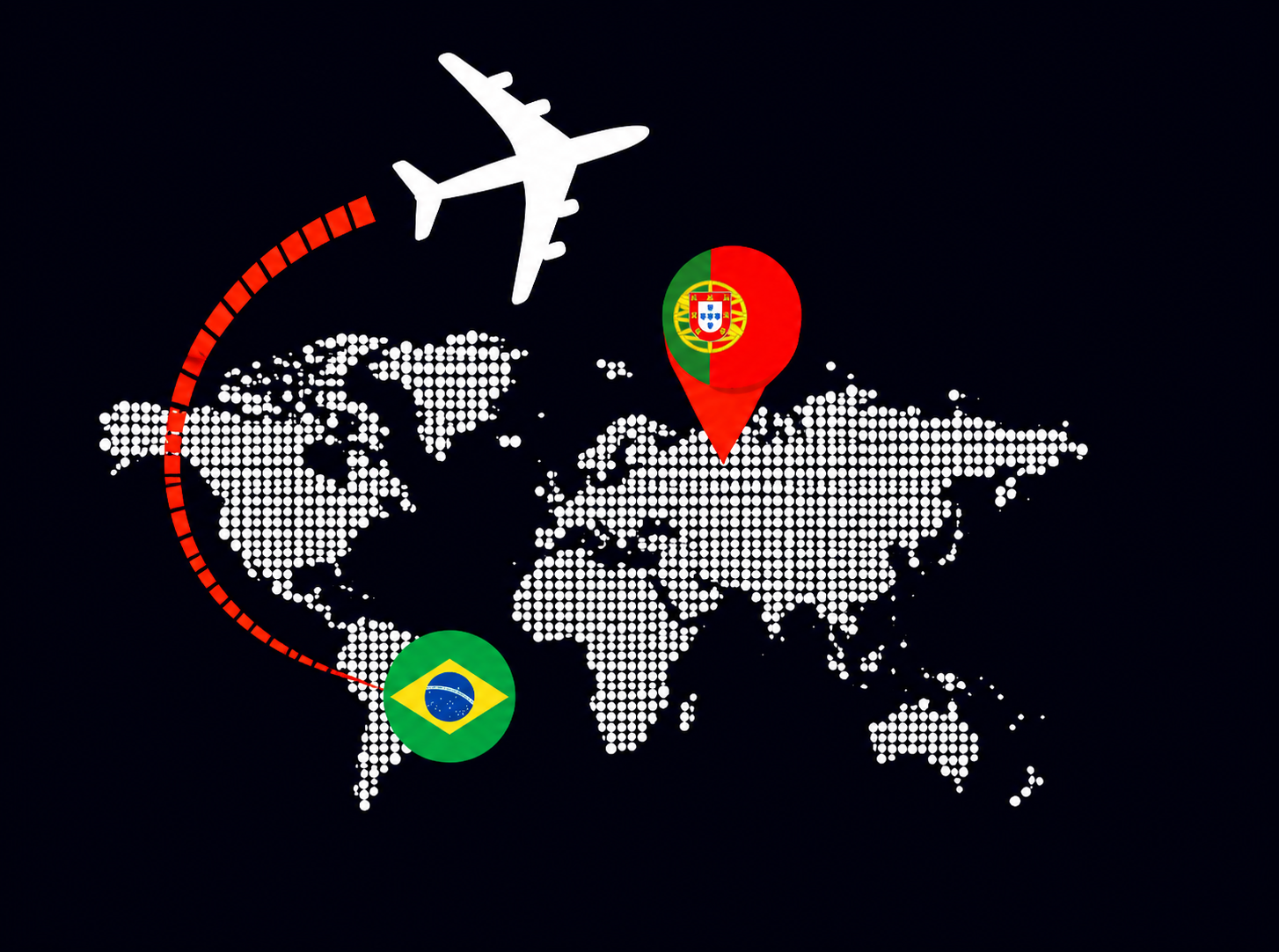 Mapa mundial mostrando a rota Brasil–Portugal e o reconhecimento internacional da Suseg